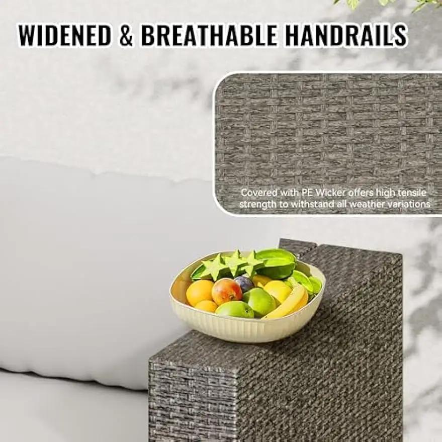 Patio Conversation Set All Weather Patio Sofa Manual Weaving Wicker Rattan Sectional Sofa with Washable Cushions & Glass Table