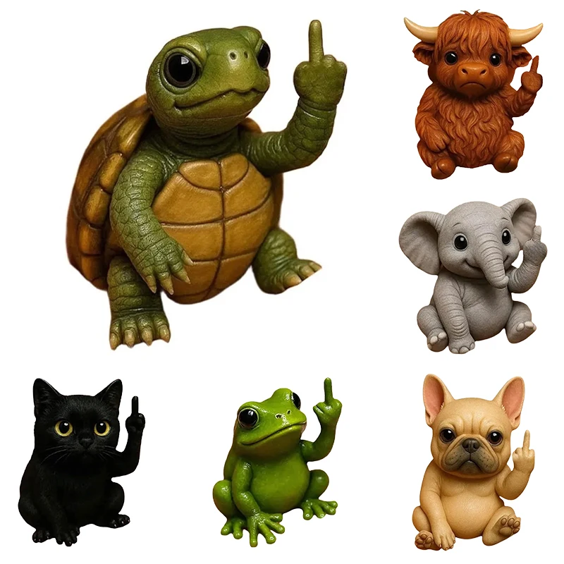 Mini Middle Finger Gesture Animal Figurine Cute Resin Turtle Frog Elephant Ornament for Desk Decor Funny Prank Gifts