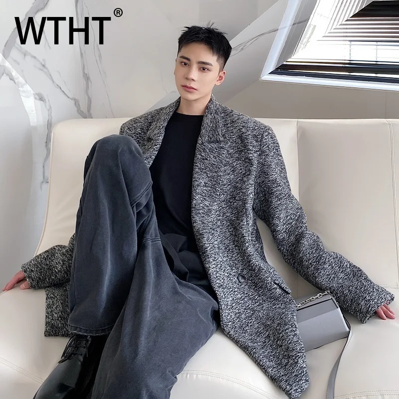 

WTHT Trendy Men's Solid Color Turn Down Collar Loose Coats Fashion Long Sleeves Double Buckle Jackets Male 2025 Autumn 2A2113