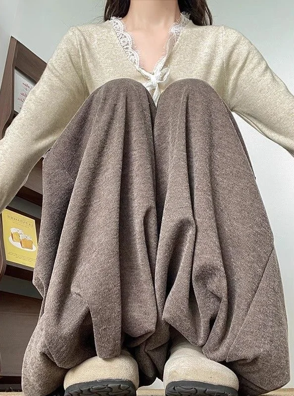 กางเกงขายาวทรงกว้างลำลองสำหรับผู้หญิง สไตล์สปริง ผูกเชือกที่เอว เหมาะสำหรับกิจกรรมกลางแจ้ง นักศึกษา น่ารัก สไตล์เรโทร ยืดหยุ่น สวมใส่สบาย