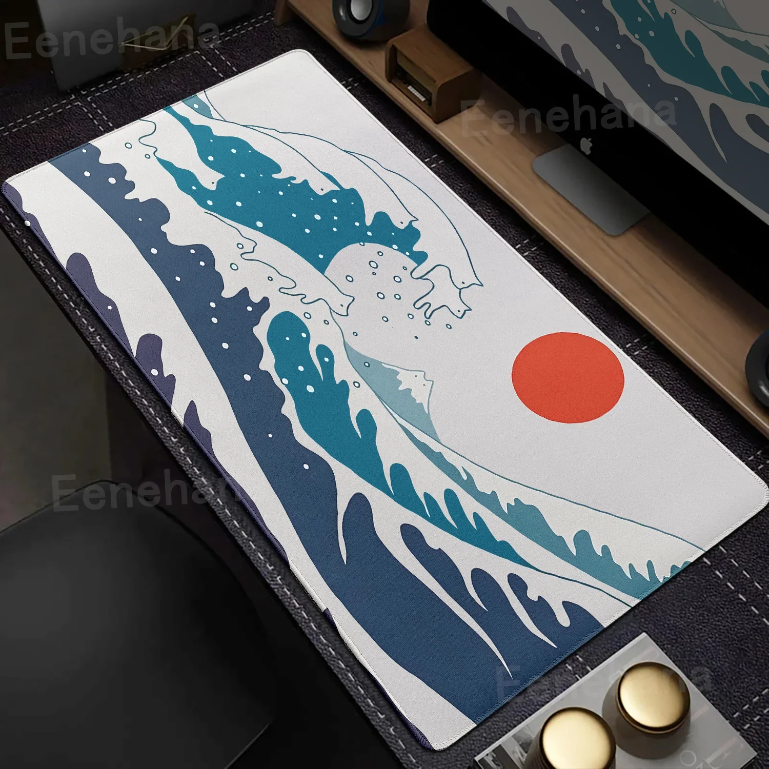 日本波紋マウスパッド PCゲーマー向け ホーム カワイイ猫柄 コンピューターHDマウスパッド XXL メカニカルキーボード アートカーペット 滑り止め オフィス マウスマット