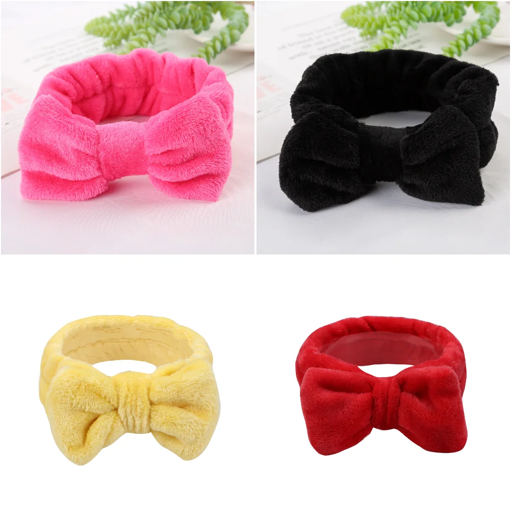 Solid Color Soft Washing Face Wrist Washband Women Elastic Sports Sweatband Girls Makeup Hair Bands Bowknot Headwear Accessories