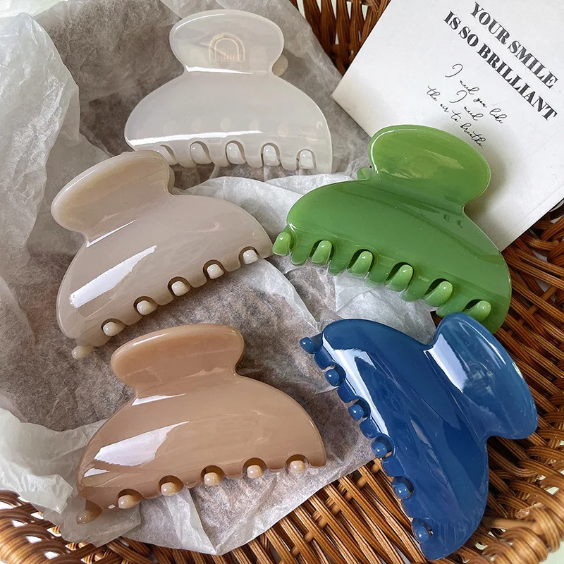 Wholesales Korean New Retro 7CM  Geometry Hair Clip Simple Fashion Jelly Colorful Acrylic Shark Clip Hair Accessories For Woman