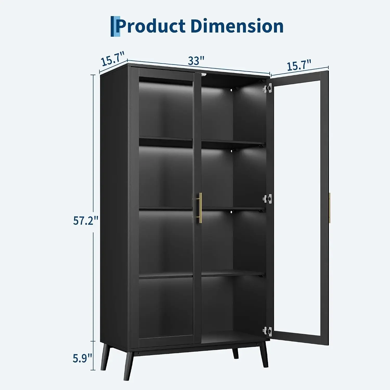 Glass Display Cabinet with RGB Lights,4-Tier Curio Cabinets with 3 Color Lights,Display Case with Human Body Sensor & USB Ports,