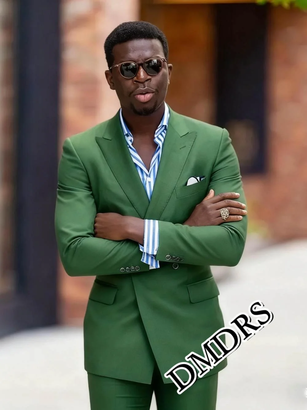 

Trendy Green Double-Breasted Men's Suit Set For Wedding Elegant Business Men's Suit Set Stylish Office Men's Suit Set