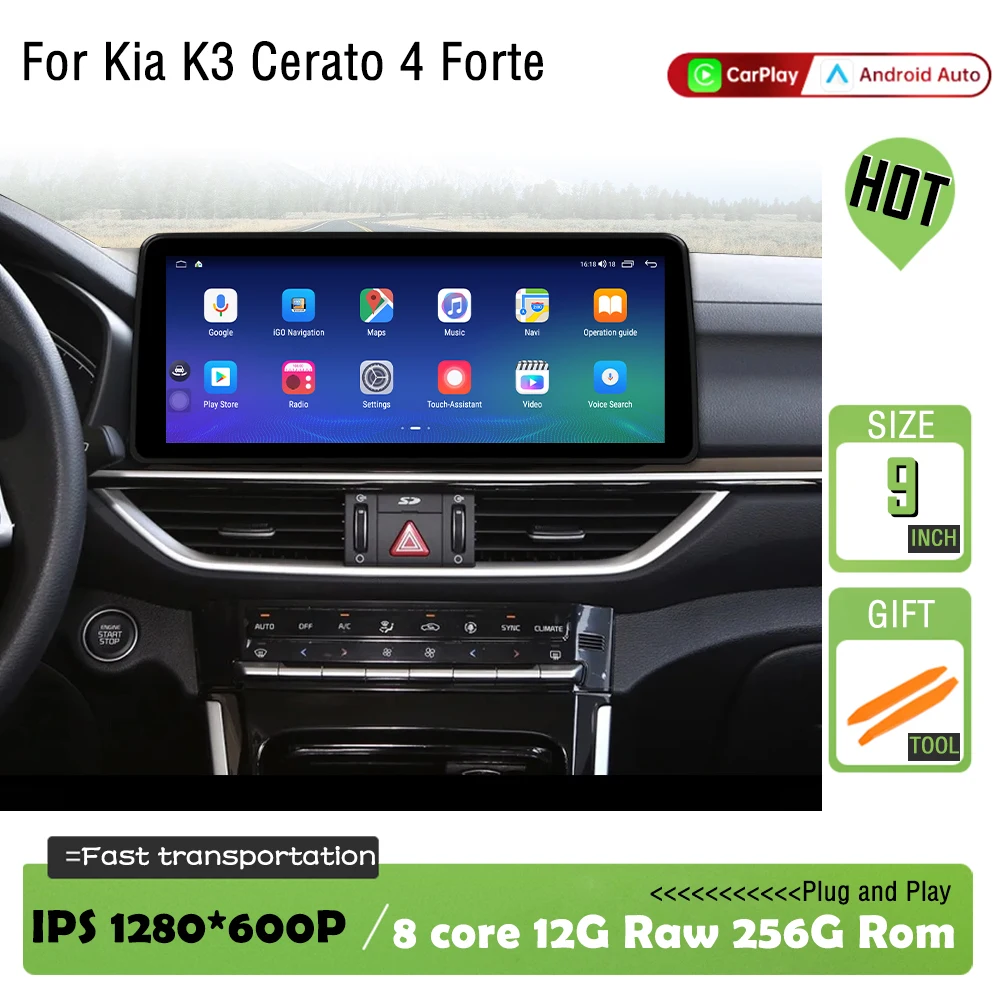 Radio Multimedia para Auto Android 16 para Kia Cerato 4 Forte K3 2019-2022, Reproductor de Video, Estéreo, Navegación GPS, Carplay Inalámbrico, BT