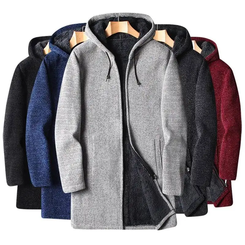 

Men's Winter Warm Long Coat Zipper Jacket Zip Windbreaker Thick Fleece Windproof Overcoat Casual Contrast Color Hooded Jacket