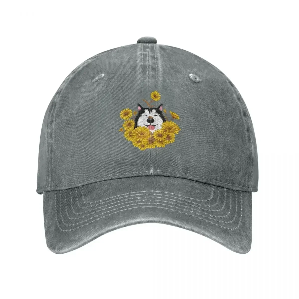 Siberian Husky Dog and Sunflowers Cap Cowboy Hat Beach bag Cap hat Beach outing hat man Women's