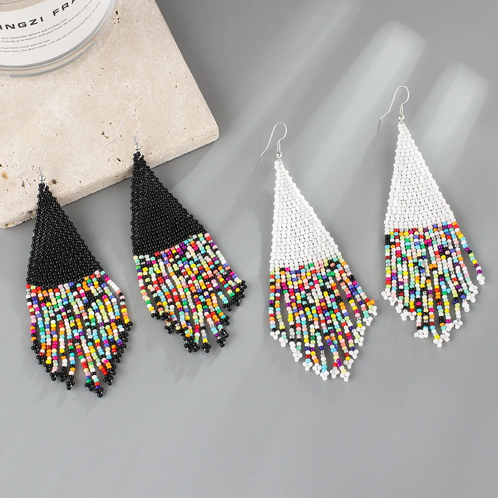 New Arrival Jewelry Accessories Ethnic Colorful Seed Beads Tassel Bohemia Handmade Beaded Dangel Drop Women Boho Earrings 2022