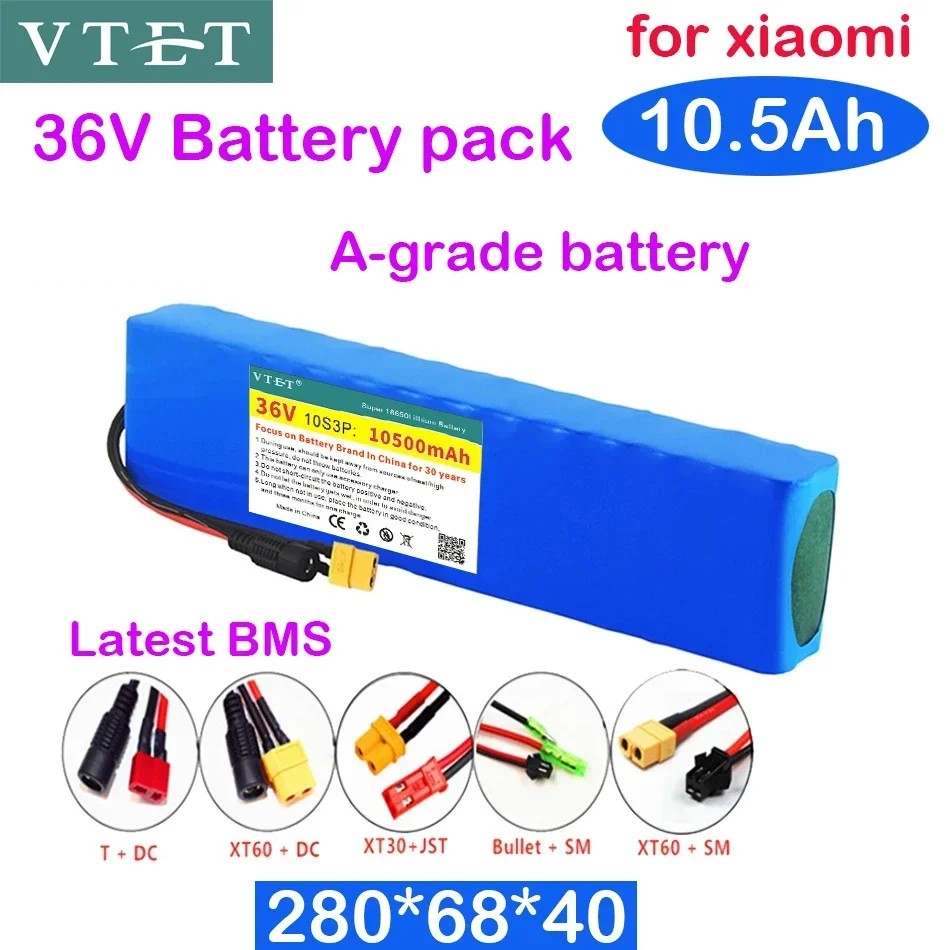 

2024 New 36V 10.5Ah Ebike Battery Pack 18650 Li-ion Battery 500W 10S3P for High Power Electric Scooter Motorcycle Scooter DIY