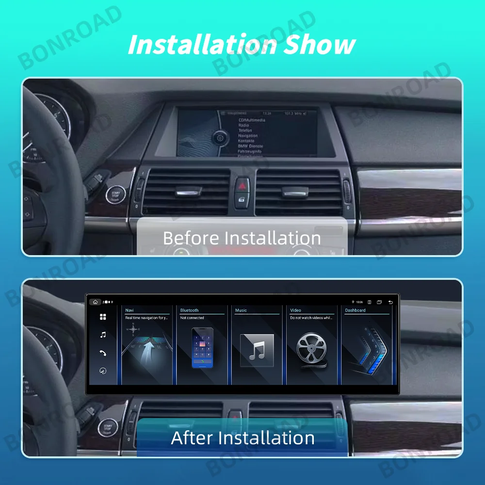 BONROAD 14.9inch 2560*720P Touch Multimedia Screen For BMW X5 X6 E70 E71 CCC CIC system Linux Wireless CarPlay Android Auto Airplay Autolink Mirroring Car Radio GPS Navigation Player Display