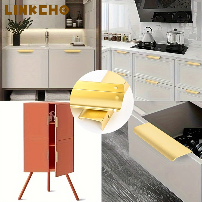 

Minimalist Hidden Cabinet Handles Aluminum Alloy Kitchen Handles Cupboard Door Pulls Drawer Knobs Long Furniture Handle Hardware