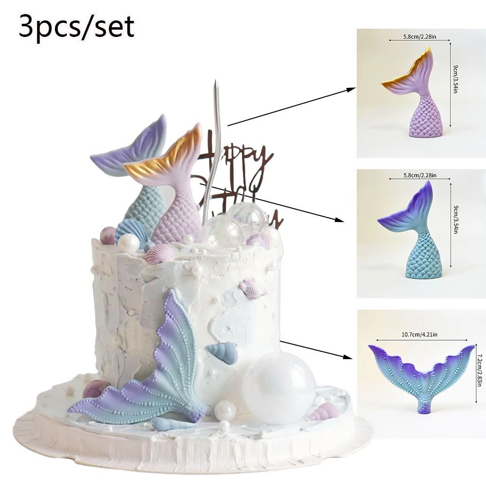 Tortenaufsatz mit Ozeanmotiv, blau, rosa, lila, Meerjungfrauenschwanz, weicher Silikonaufsatz für Kinder, 1. Geburtstag, Baby-Taufe, Party-Kuchendekorationen – Detail 5