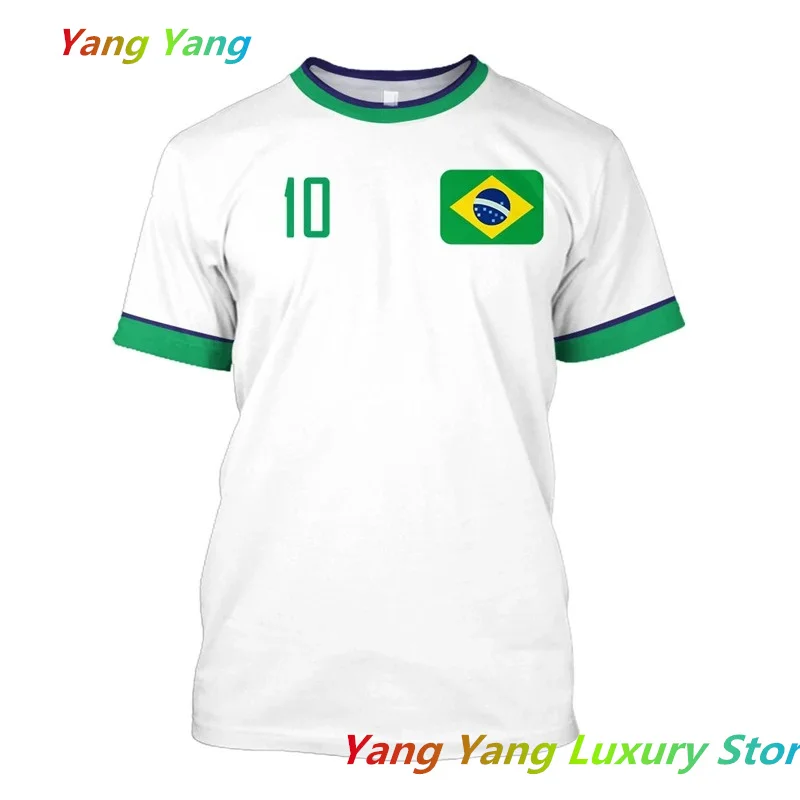 Five Star Brazil T Shirt Men Brazilian Flag Selection Soccer Team Shirt O-Neck Oversized Short Sleeve Men\'s Clothing Tops Tees