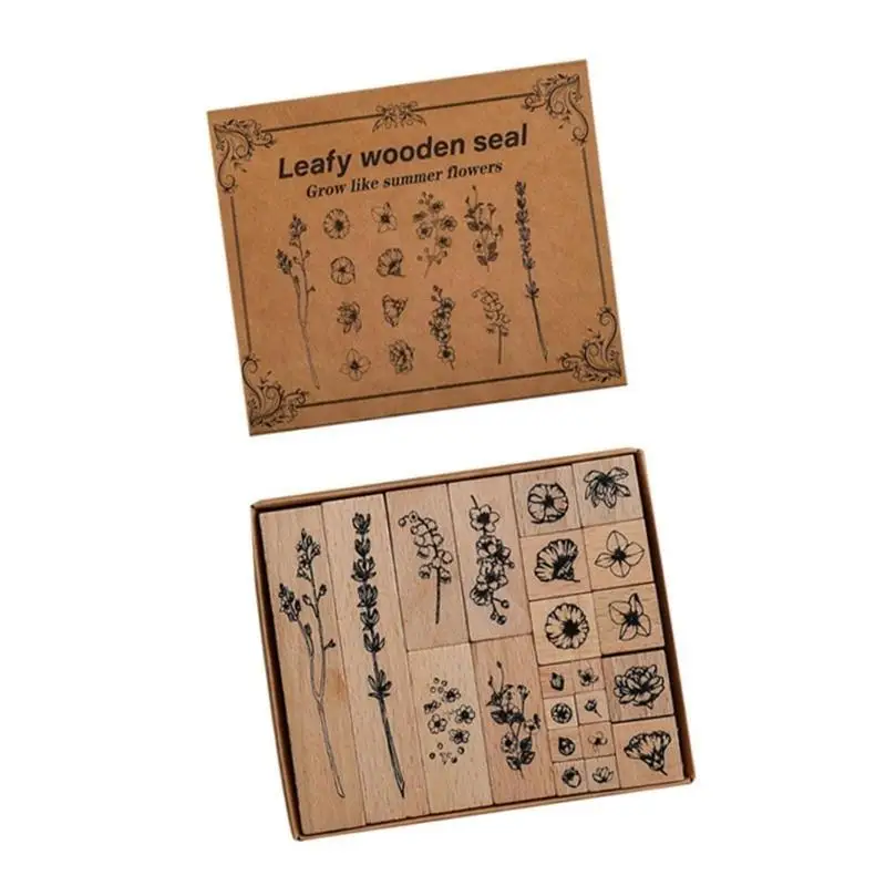 

G6KF 22Pcs Plant Flower Stamper Vintage Scrapbooking Stamper Rubber Stamper for Card Making Scrapbooking Journal Planner