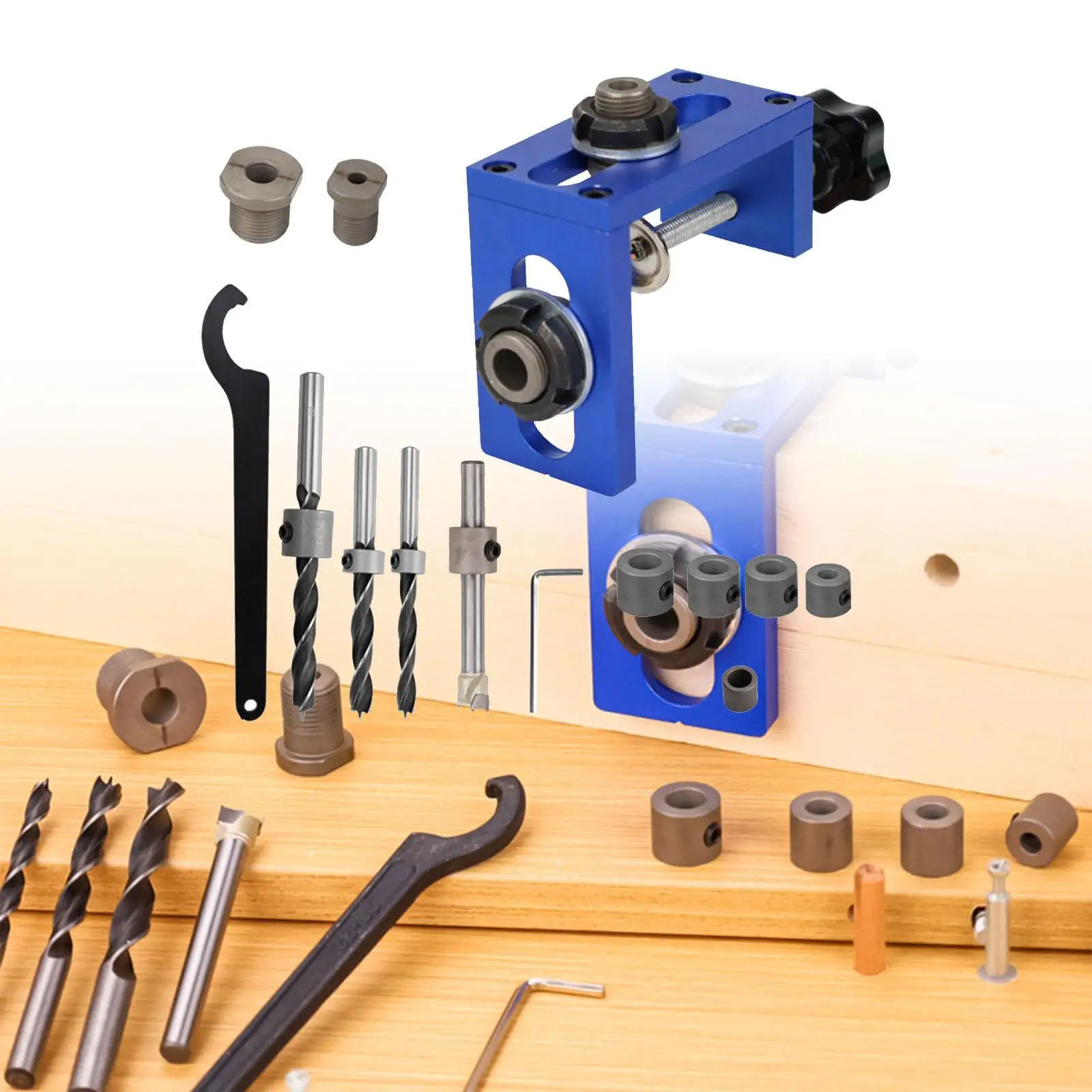 

2 in 1 Woodworking Drill Hole Puncher, Adjustable Aluminum Alloy Wooden Drill Guide Hole Saws Openings Positioners,