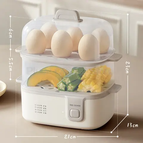 Double Layer Egg Cooker Steamer with 12 Eggs Capacity and PP Material Mini Electric Egg Boiler Convenient Smart Breakfast Maker