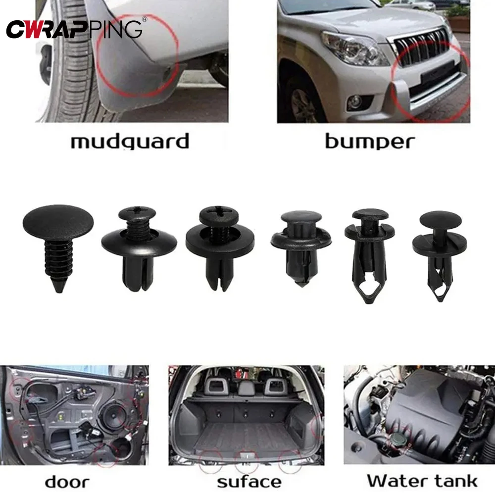 

190Pcs Motorcycle Retainer Clips 6 Size Plastic Fasteners Kit Auto Trim Panel Clip Mixed Car Bumper Rivet Set Replacement Push