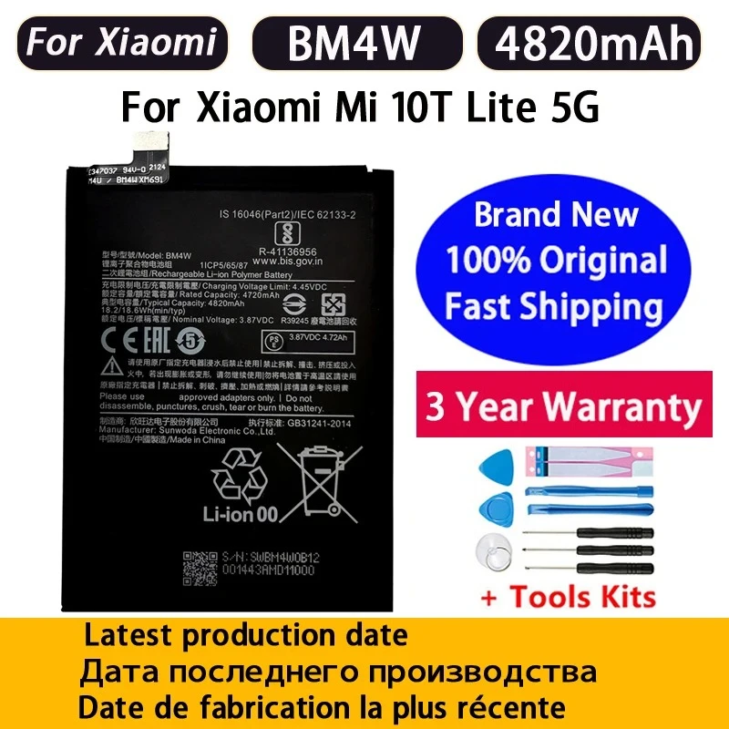 Fast Shipping NEW 4820mAh BM4W Battery For XIAOMI REDMI Note 9 Pro 5G/MI 10i 5G/10T Life/10T Lite Batteries Batterij+ Tools