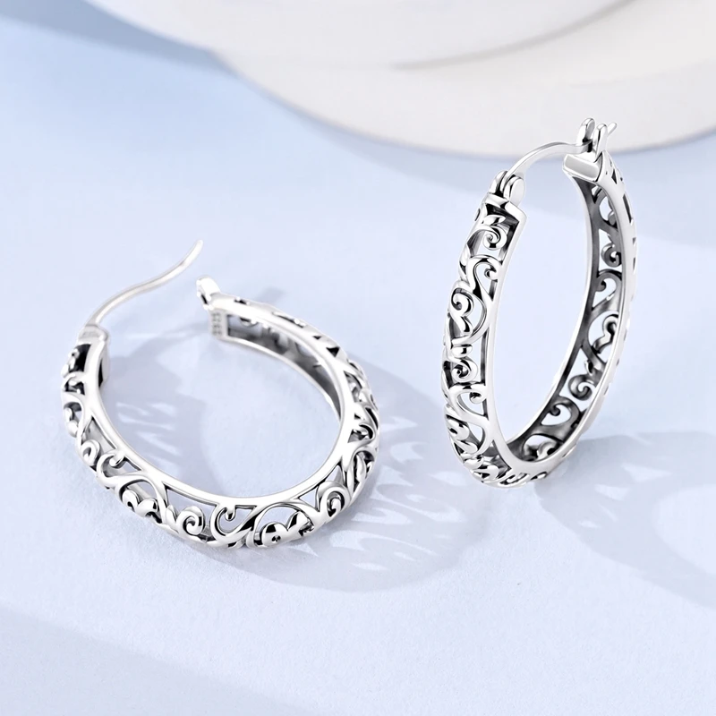 925 Sterling Silver Earrings Women Zirconium Vintage Openwork Hoop Earring For Anniversary Wedding Jewelry Gifts