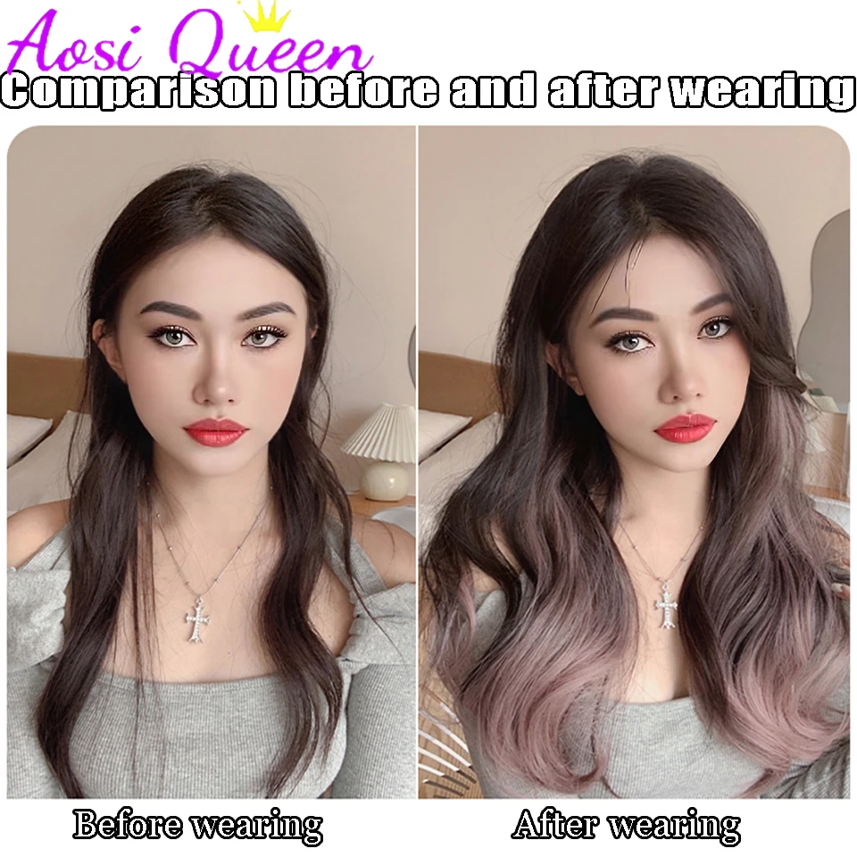 AOSI Synthetic Highlighted Wig Piece One Piece Wig Long Curly Hair Natural Hair Volume Fluffy U-shaped Hair Extension Piece