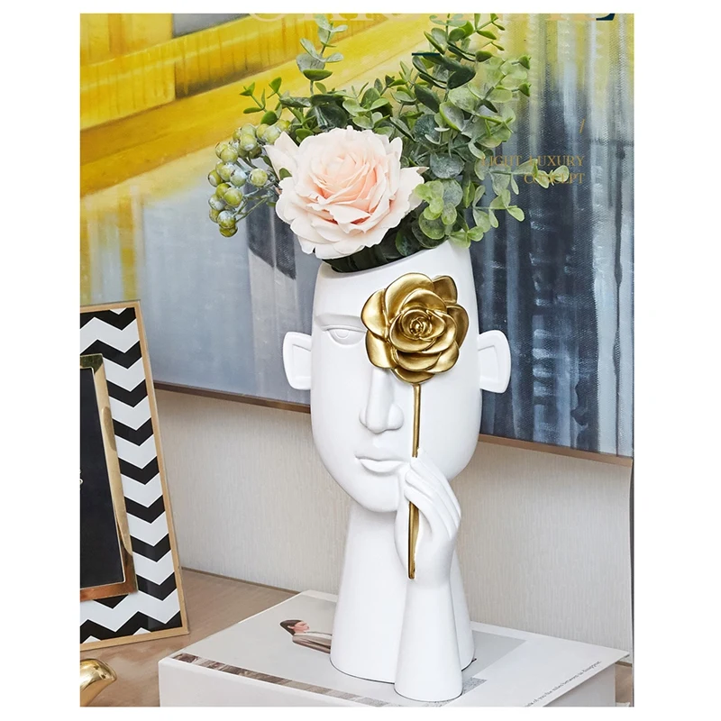 

1Pcs Creative Art Human Face Vase Flower Pot Flower Arrangement Dried Flowers Resin Plant Pots Luxury Home Decoration