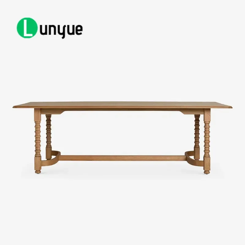 American Country Solid Wood Dining Table Vintage Rectangle Wooden Legs Multi Person Household Furniture for Living Room