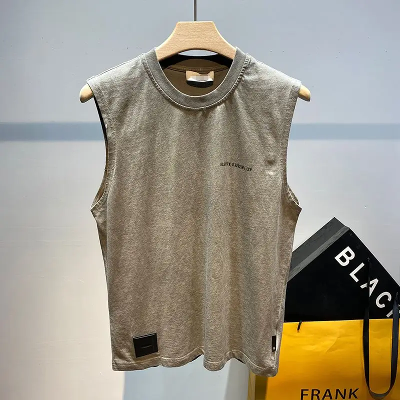 

Fashion O-Neck Spliced Printed Letter sleeveless T-Shirts Men's Clothing Summer New Loose Korean Tank Tops Casual Tee Shirt