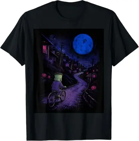 Frankenstein auf Fahrrad Halloween Fahrrad Radfahren T-Shirt Y2k Fahrradtour Vollmond Radfahren Gruselige Geschenke Grafik-T-Shirt Geschenke – Detail 12