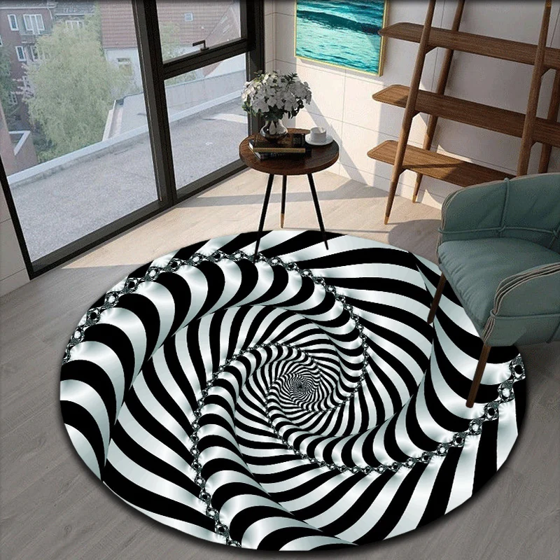 Black and White Swirl Pattern Print Living Room Round Rug carpets for living room rug round rug rugs for bedroom