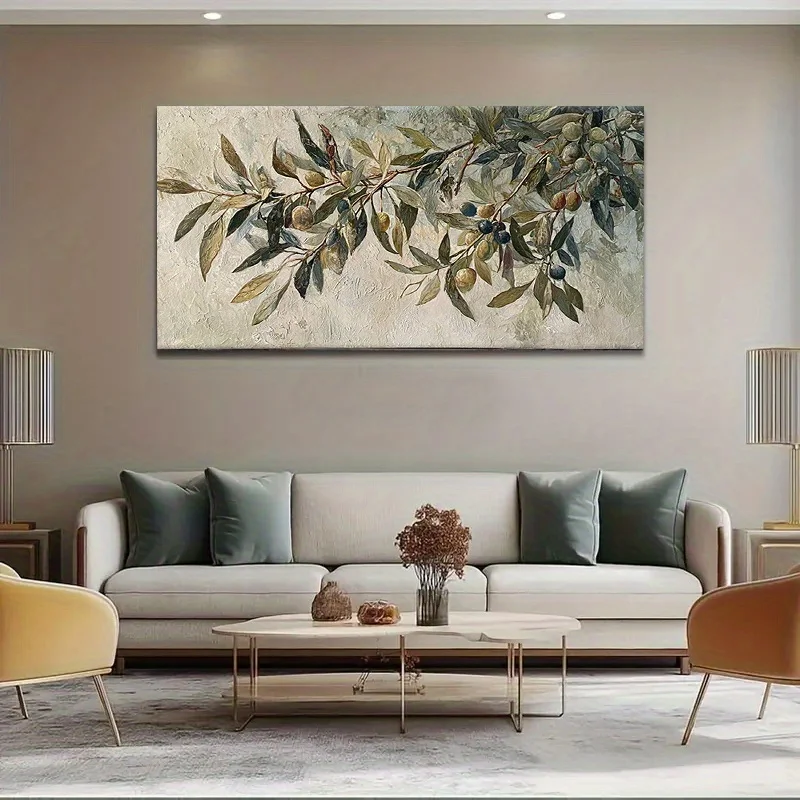 

2D Flat, 1PC Olive Tree Branches Wall Art Frameless, Minimalist Mediterranean Scandinavian Modern Home Decor Olive Print Poster