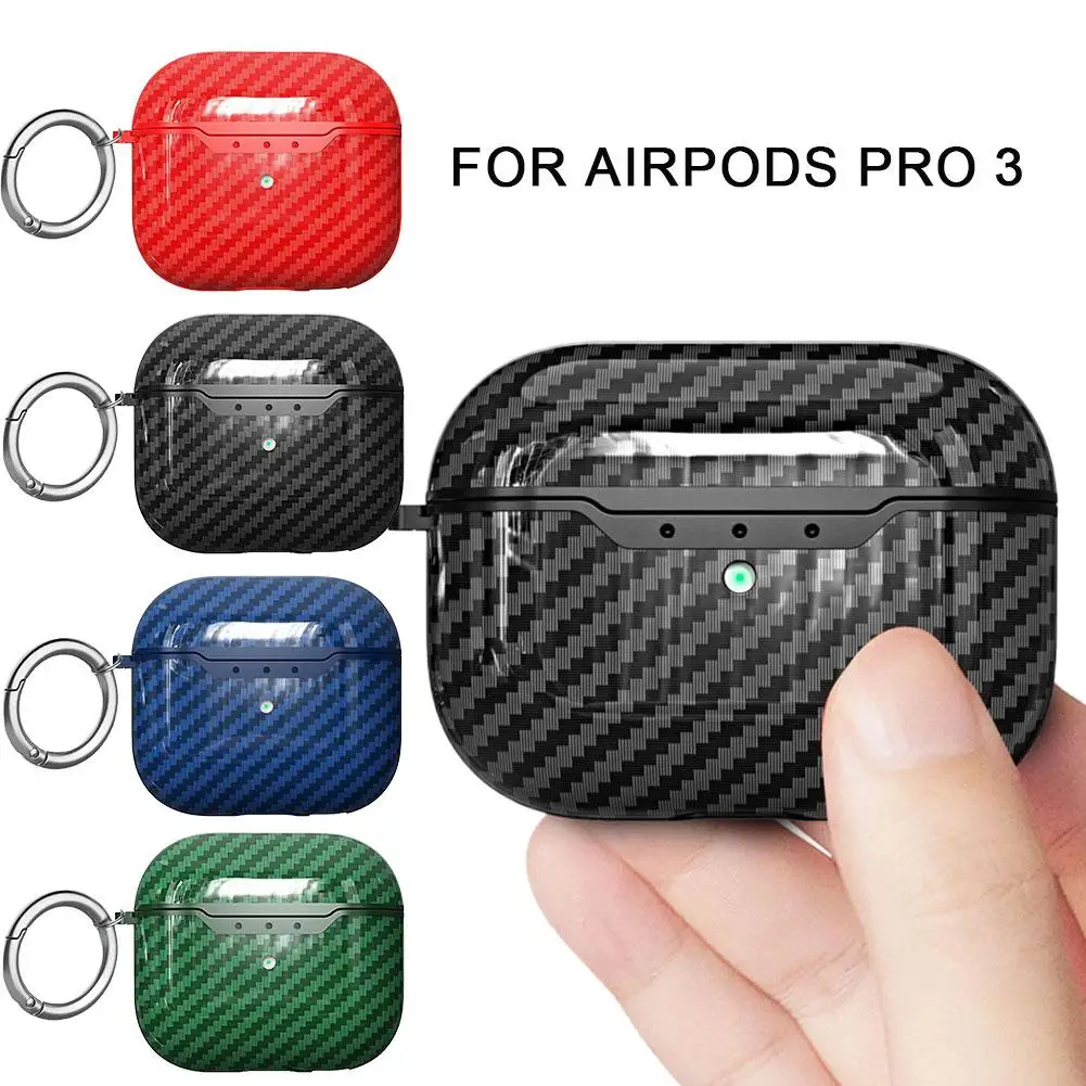 ل Airpods Pro 3 ألياف الكربون نمط سماعة حالات واقية آمنة الألياف مع كليب قفل بولي TPU الكربون للصدمات Tex V3W4