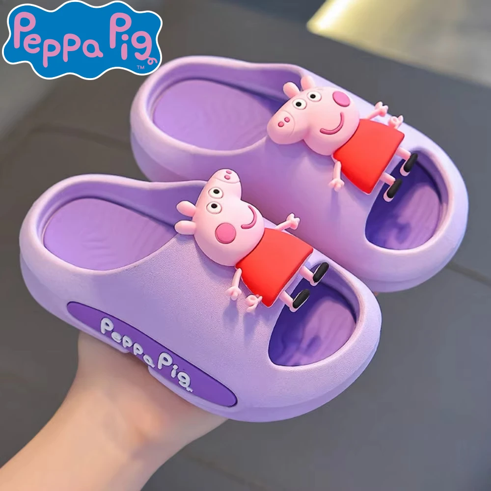 Kawaii Peppa Pig 14cm-18cm Children's Sandals Summer Cartoon Cute Soft Sole Breathable Non Slip Indoor Boy Girls Slippers Gifts