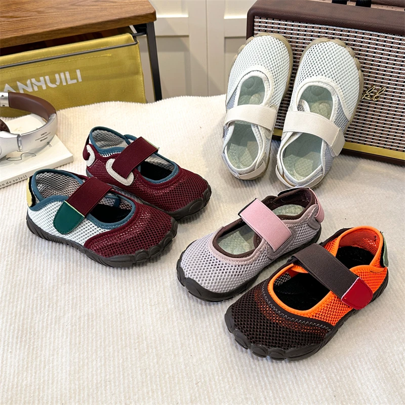 

Детские дышащие туфли Мэри Джейн из сетки для малышей, нескользящие повседневные кроссовки с мягкой подошвой для мальчиков и девочек, для детского сада, на каждый день, на липучках