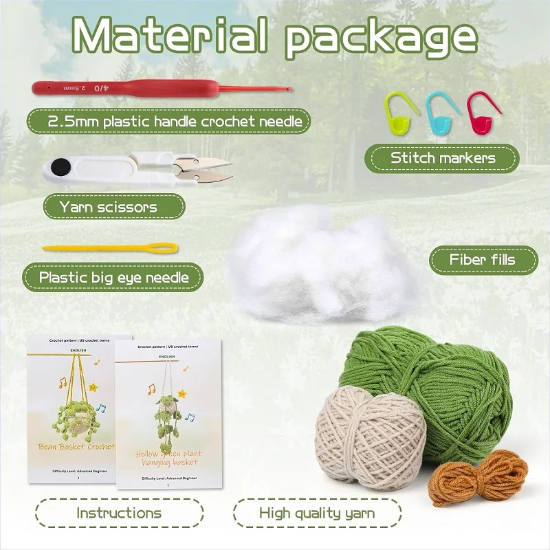 Zxiixz 1Set Leaf Potted Plant Crochet Kit for Beginners 1/2/3Pcs Crochet Starter Kit with Complete for Beginners Decoration