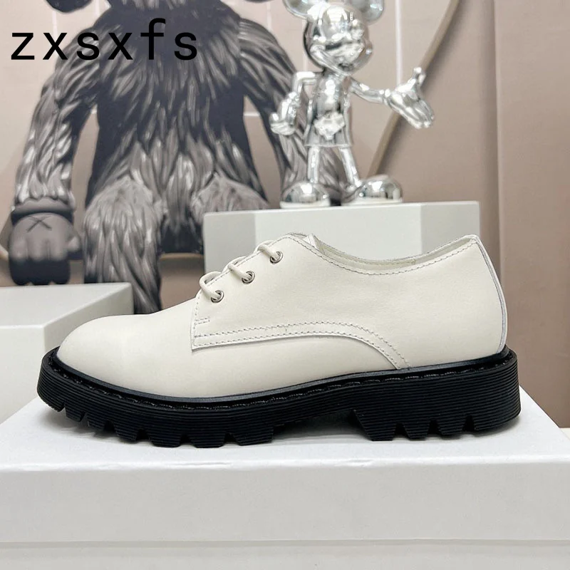 

2023 Designer Flat Formal Shoes For Women Real Leather Lace Up Loafers Thich Sole Brand Platfcorm Shoes For Women