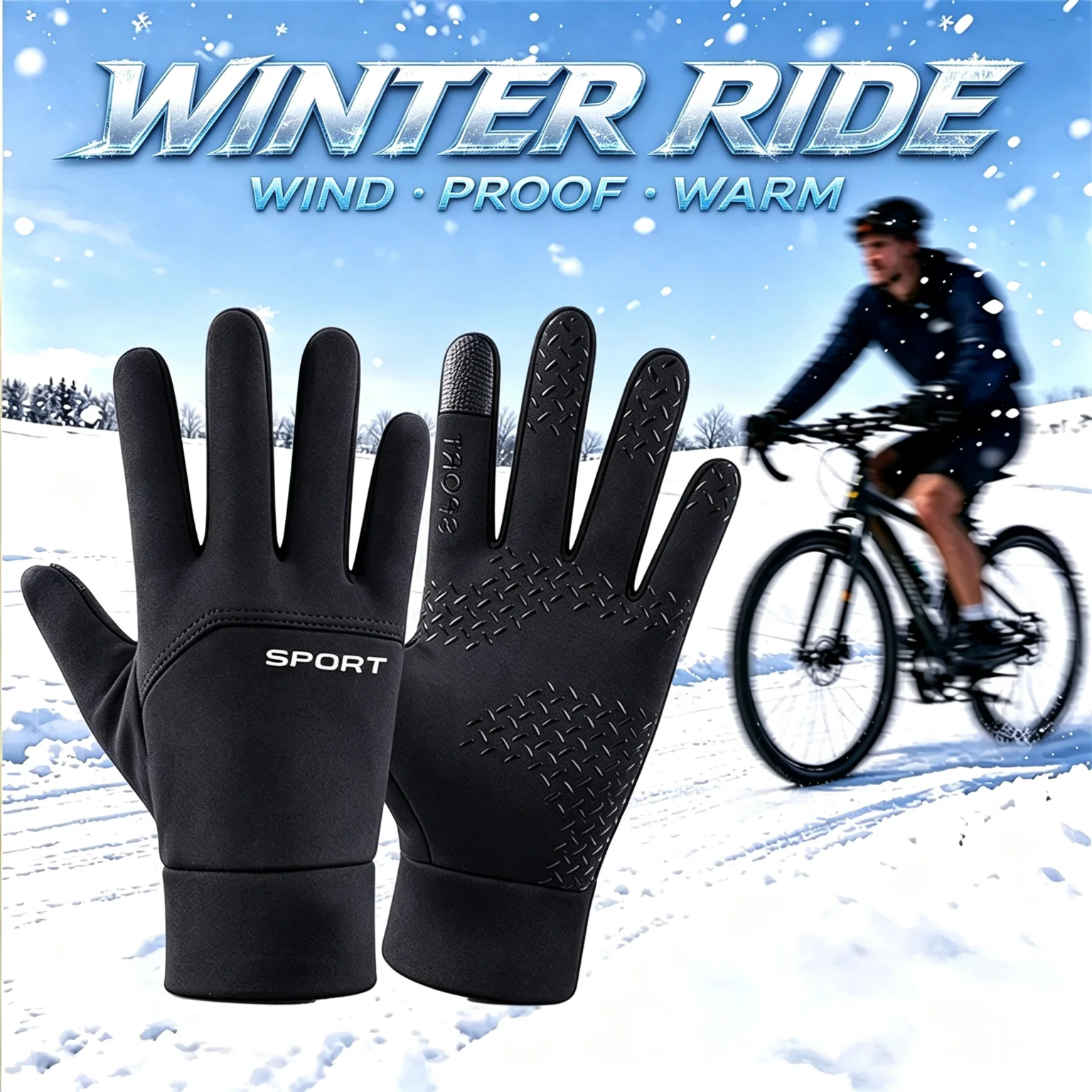 Windproof Motorcycle Gloves Outdoor Sports Ski Running Touch Screen Thin Style Fleece Gloves Non-Slip Warm Full Fingers