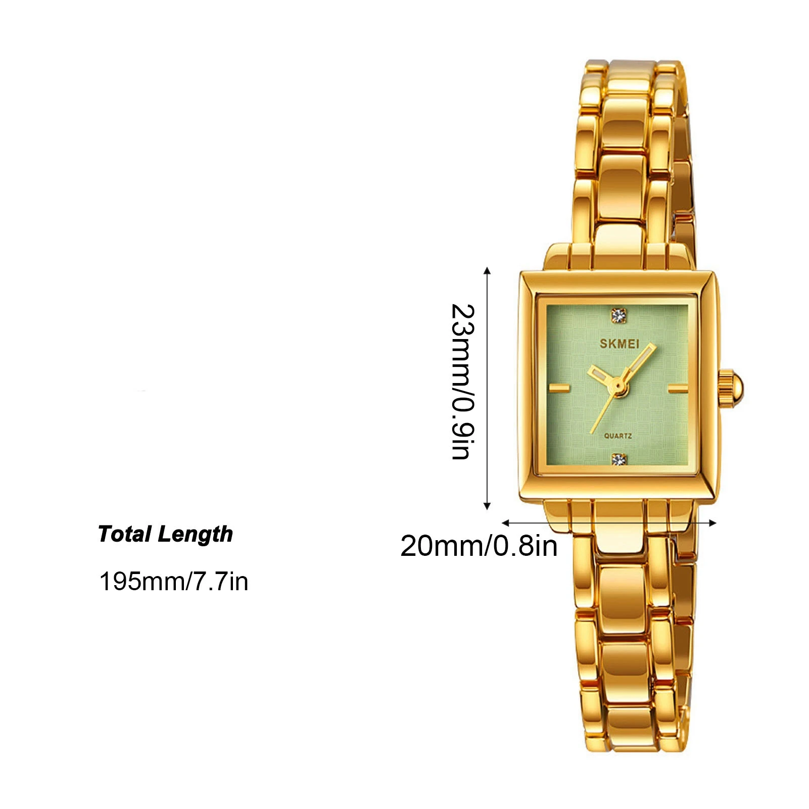 Women Stainless Steel Wristwatch Stylish Rhinestone Rectangular Quartz Stainless Steel Watch Water Proof 30m for Daily Use