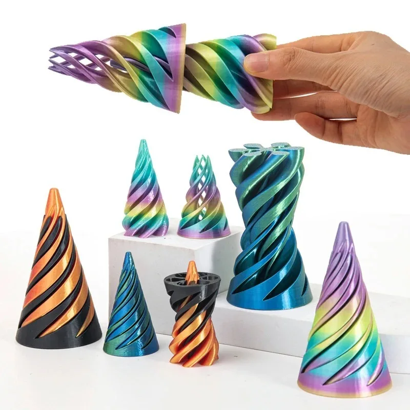 ثلاثية الأبعاد مطبوعة الدورية الهرم دوامة مخروط لعبة تمرير سحري من خلال تحويل اتجاهين اللعب مكافحة الإجهاد هدية عيد الميلاد زخرفة ديكور #6