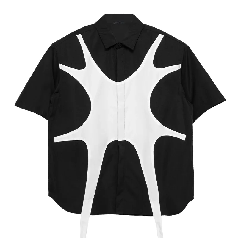 S-6XL 2024 New Men Women Clothing Yamamoto Style Geometric Design Color Contrast Stitching Shirt Lovers Plus Size Costumes