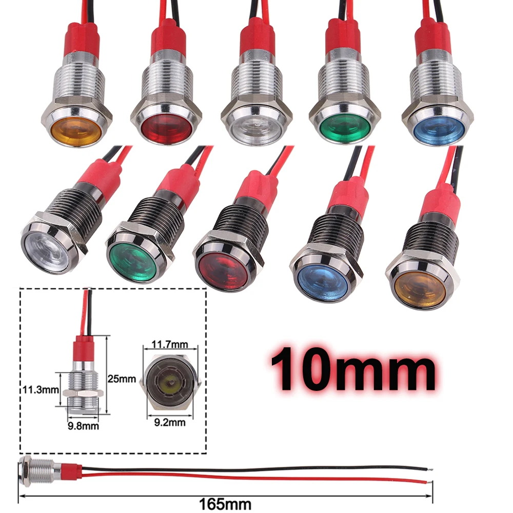 1 pz 6/8/10/12mm metallo LED spia luminosa impermeabile IP65 lampada di segnalazione Pilot 3V 5V 12V 220V ossido nero con fili rosso