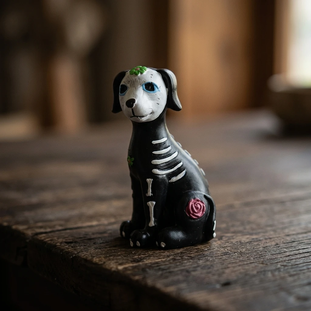 Halloween Party Skull Figurines Gothic Resin Dog Cat Statue Day of the Dead Decor for Home Office Store Window Display Art