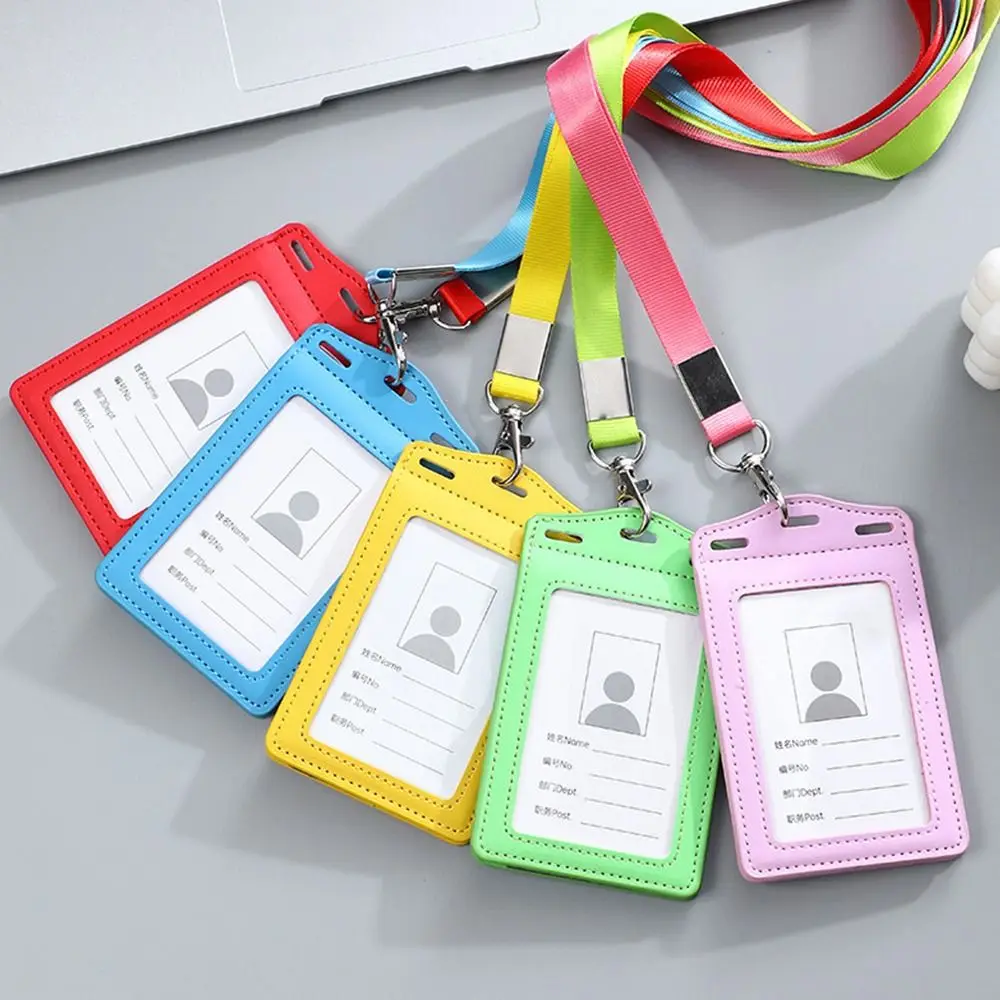 PU Leather ID Card Holder Tri-fold Badge Holder with Card Slots Transparent Card Holder for ID Name Card Business ID Card