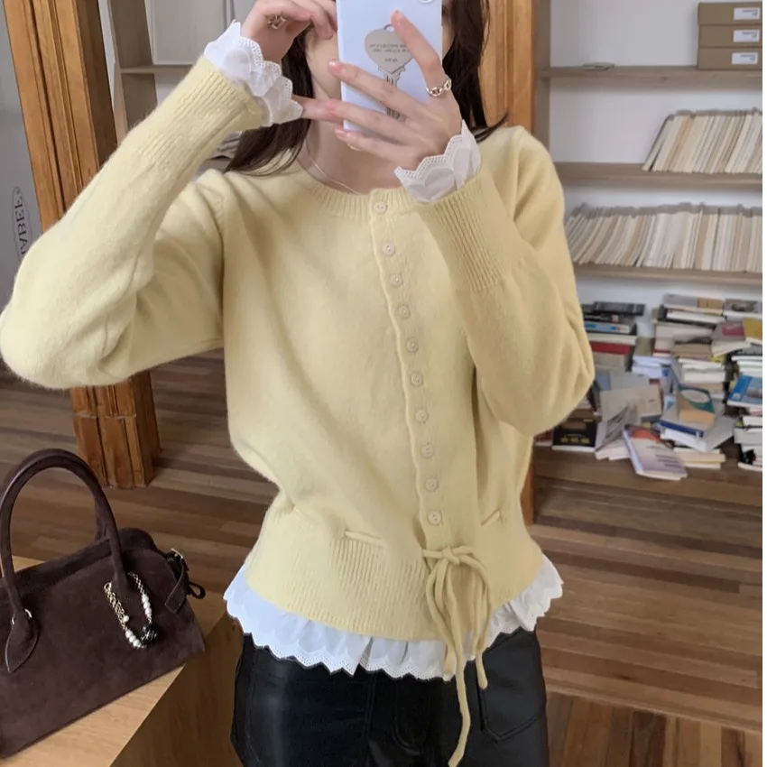 سترة نسائية محبوكة من الدانتيل مع Dstring لون دافئ تصميم Blo طويل Sve كاجوال Sle مادة ناعمة مناسبة للتنقل #3