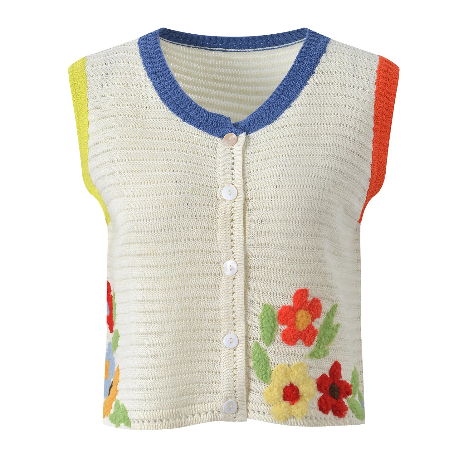 

Summer 2025 Design Sense Splicing 3D Flower Pattern Agel Versatile Svel Knitted Open Cardigan Top Women's Faion