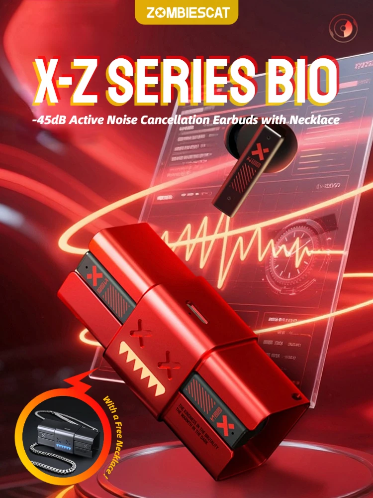 Zombie Cat -45dB ANC Bluetooth-oortelefoon Diepe bas Actieve ruisonderdrukking Koptelefoon Sport Bluetooth 5.4 oordopjes met ketting - afbeelding 2