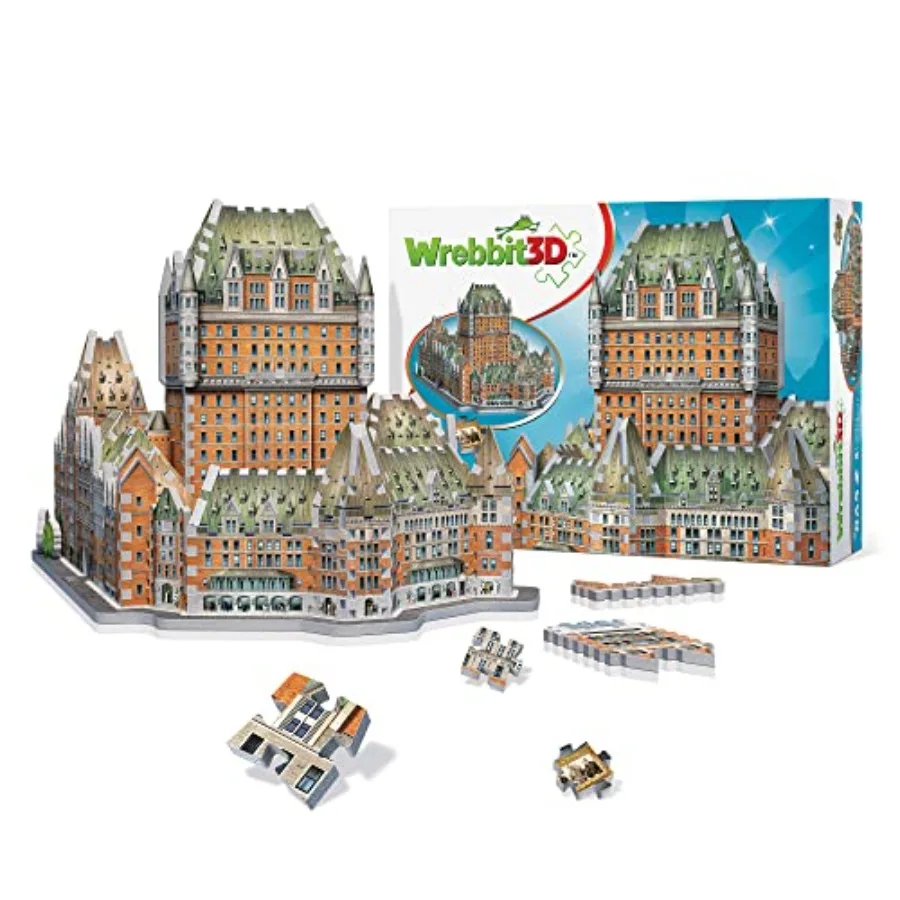 

Chteau Frontenac 3D Puzzle for display, cardboard material, gray-beige color, interlocking precision-cut pieces with numbered t