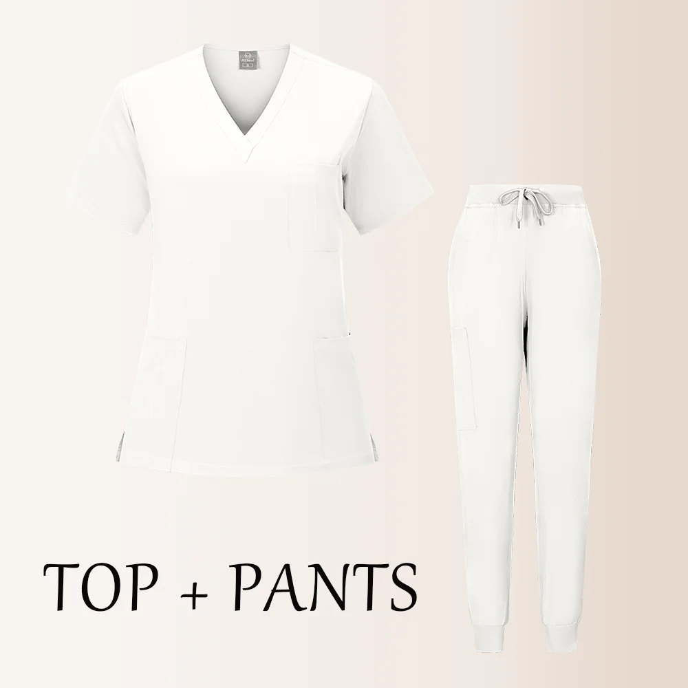 ドクタースーツ高品質制服医療ナース制服スクラブセット女性と男性のモダンな V ネックトップパンツ病院作業服