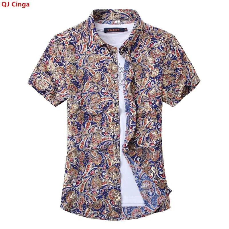 Summer Collection of Men's Short-sleeve Printed Shirts, Red Single-breasted Button-down Shirts, Asian Sizes M–5XL, 6XL, 7XL.