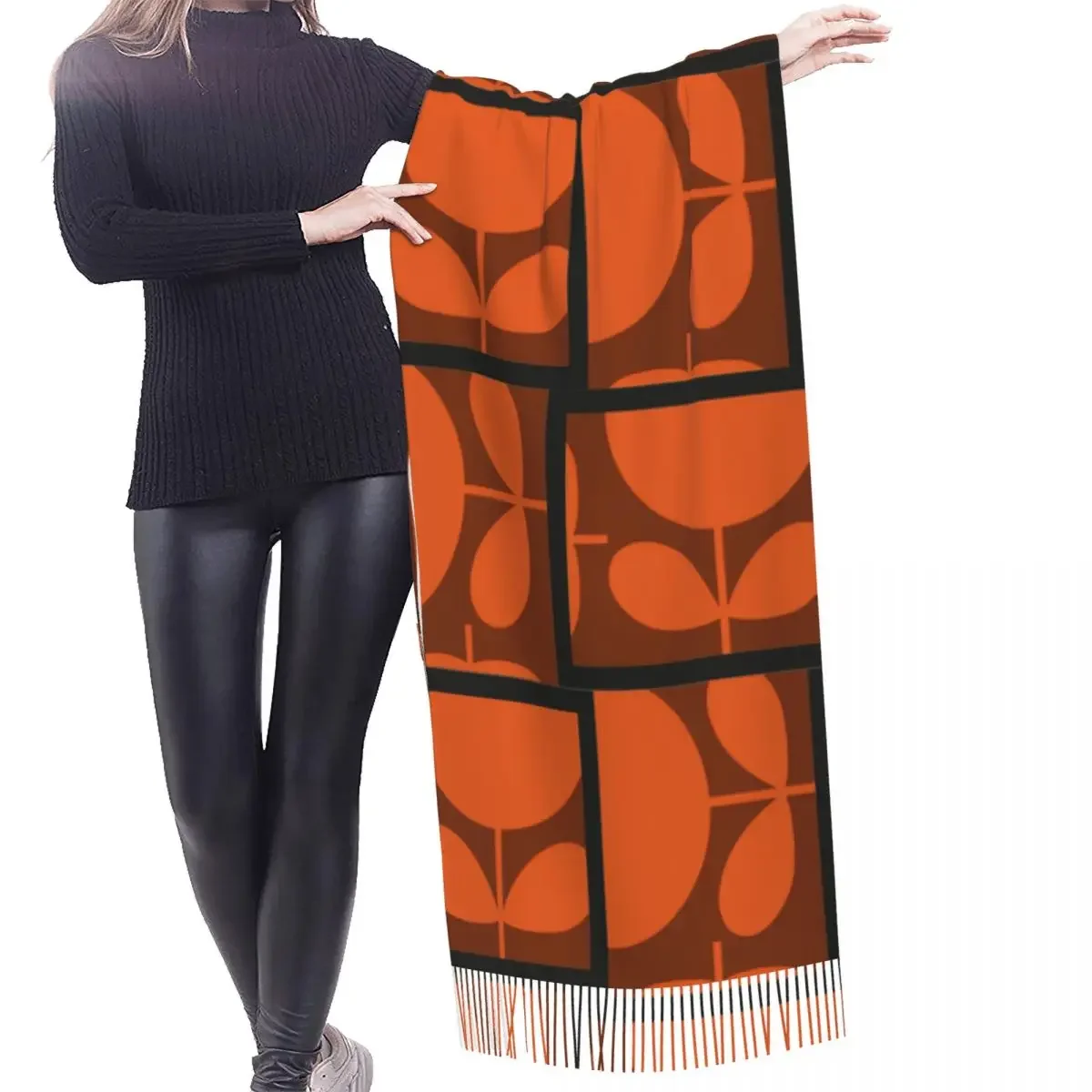 Custom Print Orange Orla Kiely Scarf Wrap for Women Long Winter Warm Tassel Shawl Unisex Scarves